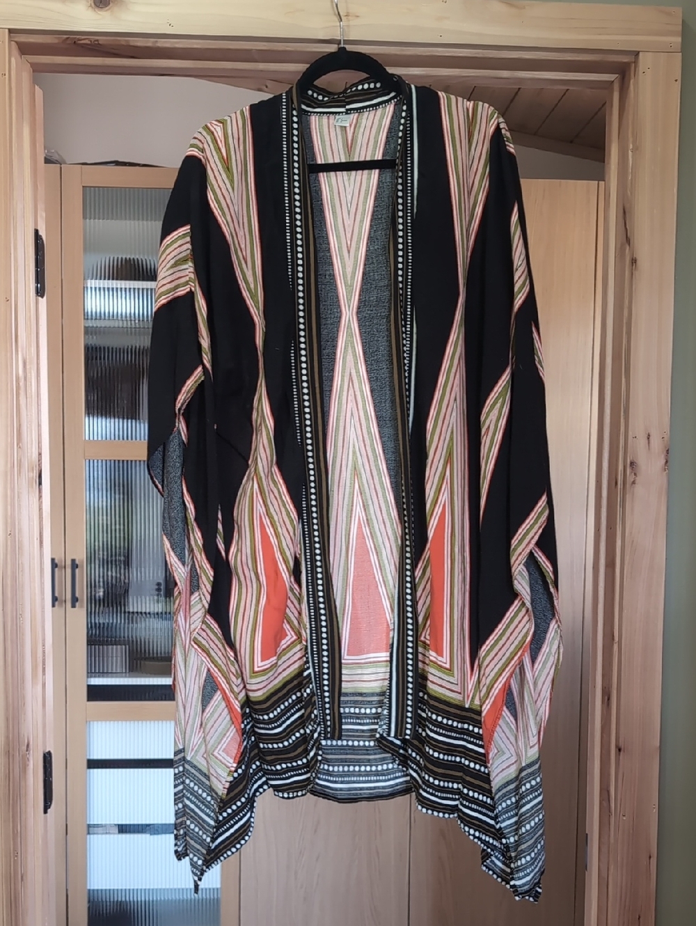 Black Multi-Stripe Open Front Women's Sweater Kimono
